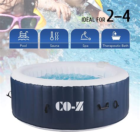 Co z hot tub - CO-Z 4-6 Person 6.8x6.8ft Inflatable Hot Tub Portable Round Hot Tub with 130 Air Jets. This versatile inflatable hot tub by CO-Z includes an array of advanced features, providing all the physical and mental health …